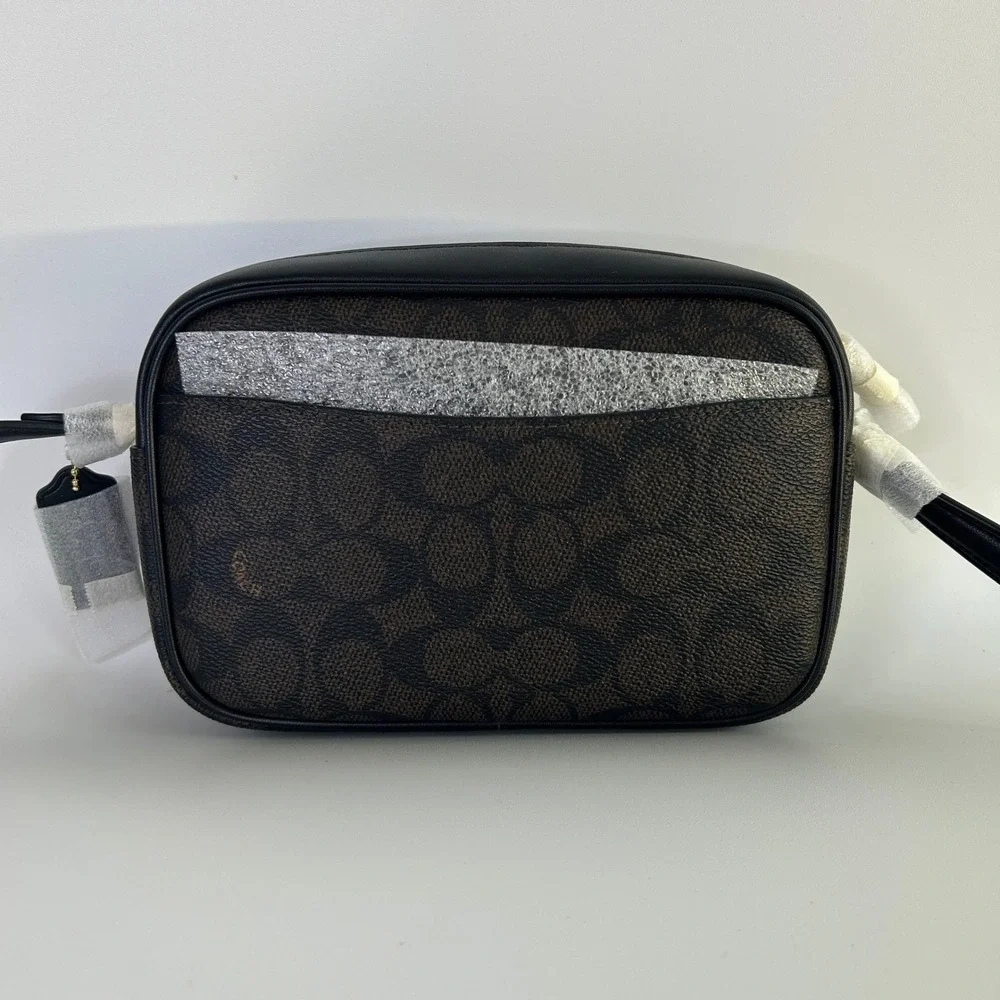 Coach Mini Jamie Walnut Black Signature Canvas Camera Bag NEW